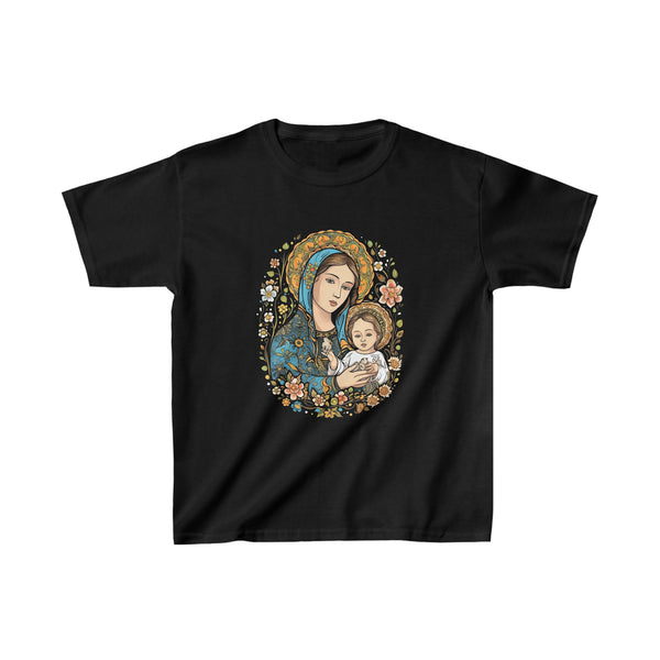 Saint Mary With Baby Jesus Christ - Kids Black T-Shirt