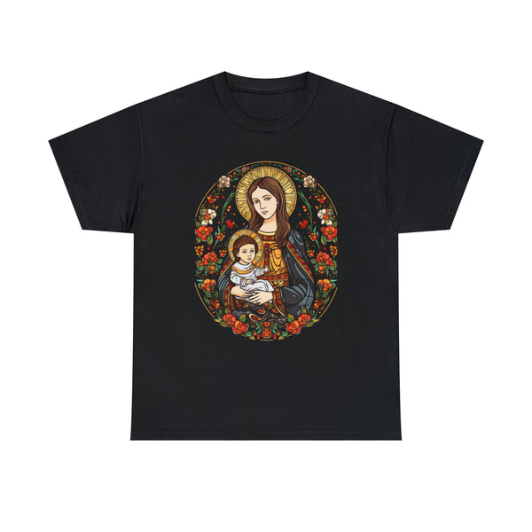 Anime Style Saint Mary & Jesus Christ As A Kid - Black Unisex T-Shirt