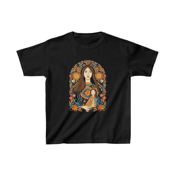 Anime Style St Mary & Baby Jesus Christ - Kids Black T-Shirt
