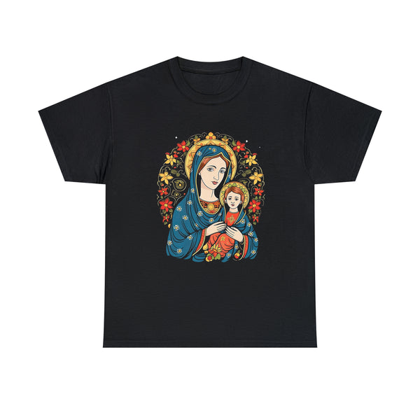 Anime Style St. Mary With Jesus Christ As A Kid - Black Unisex T-Shirt