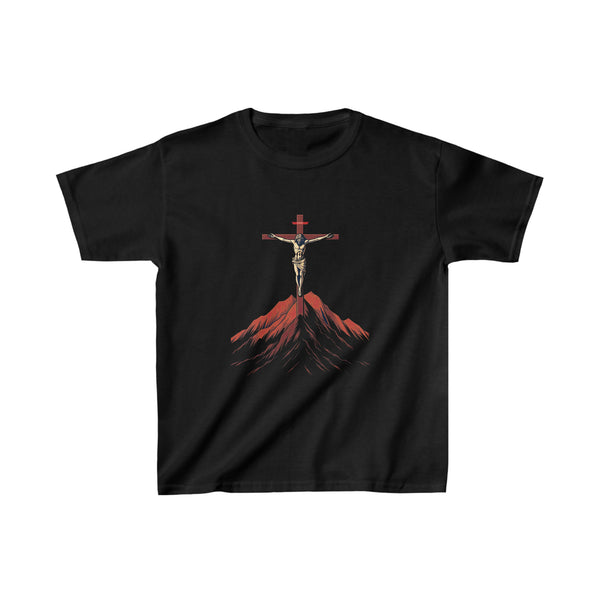 Jesus on the Cross Minimalistic Design - Kids Black T-Shirt
