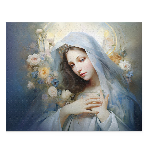 Angelic St. Mary with flowers - Coloured Pencil Style - Jigsaw Puzzle (120, 252, 500-Piece)