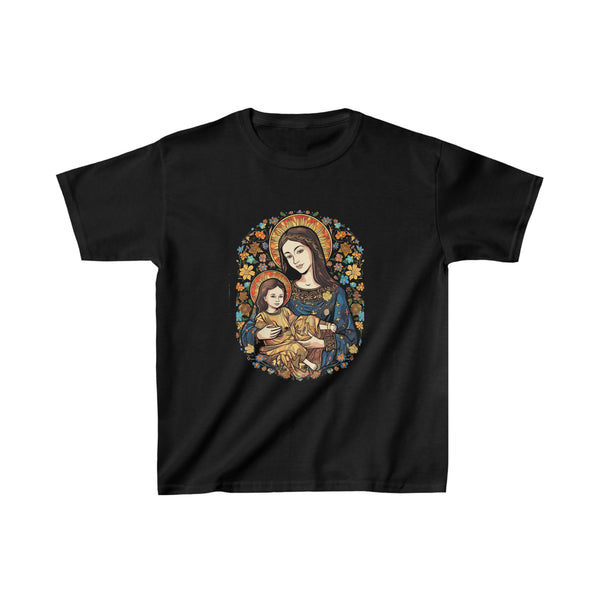Majestic Scene of St. Mary & Baby Jesus - Kids Black T-Shirt