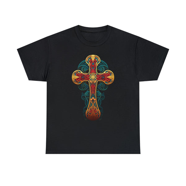 Celtic Knot Decorative Cross With Colorful Floral Pattern - Unisex Christian Tshirt
