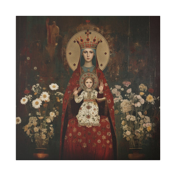 Queen St. Mary with Red Dress - Oil Portrait Style Wall Art - Matte Canvas - 7 Sizes