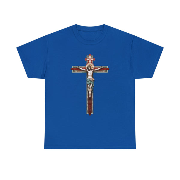 Jesus Christ On the Cross - Orthodox Art Style - Unisex Black Christian T-Shirt