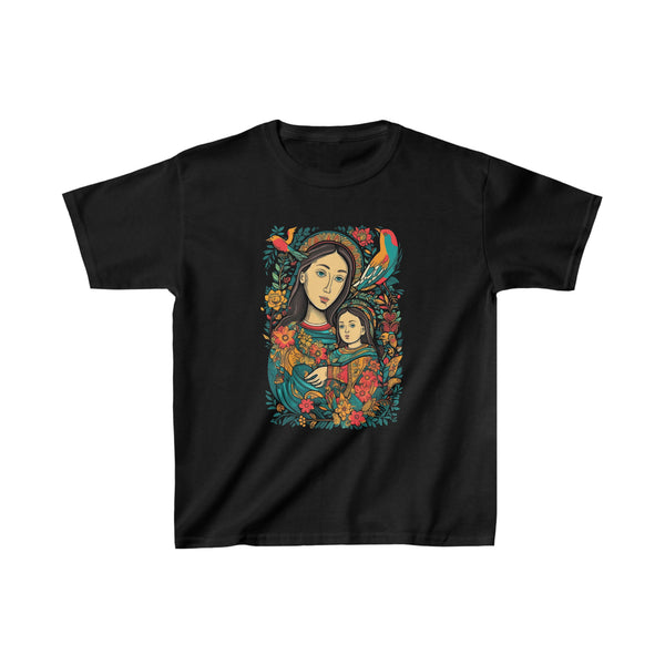 St. Mary & baby Jesus in soft Pastel Colours - Kids Black T-Shirt