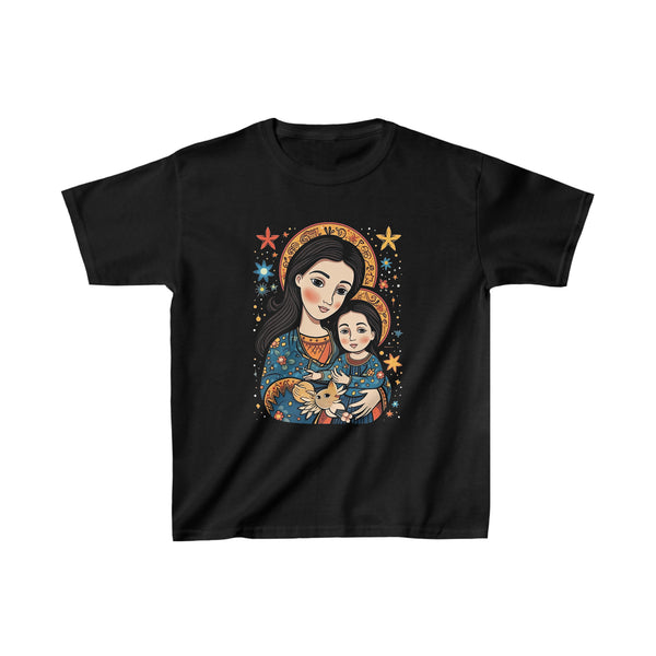 Anime Style st. Mary & Baby Jesus - Kids Black T-Shirt