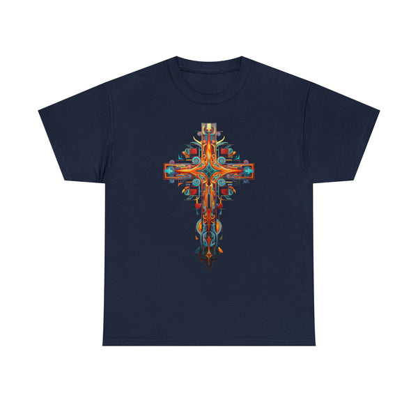 Elegant Decorative Multi Coloured Cross - Christian Unisex T-Shirt