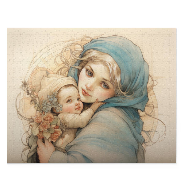 Cute St. Mary & Baby Jesus Christ - Coloured Pencil Style - Jigsaw Puzzle (120, 252, 500-Piece)