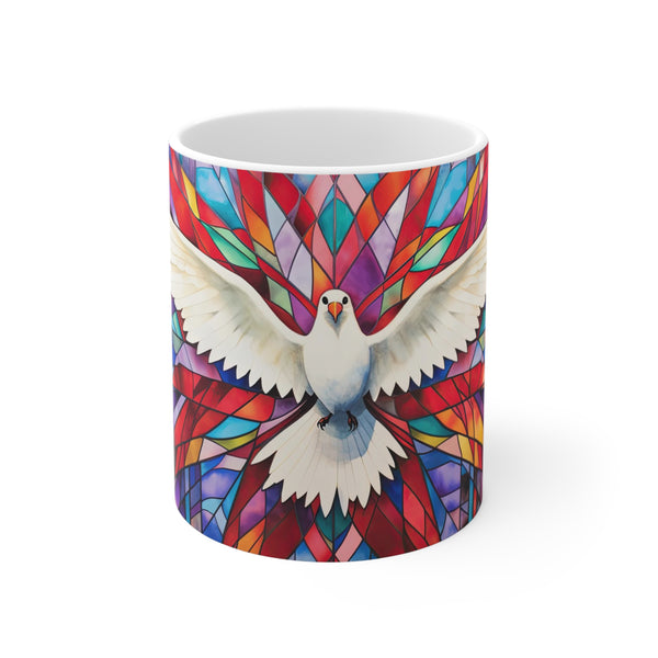 The Holy Spirit Stained Glass Inspirational Design - White Ceramic Mug 11oz - 325 ml