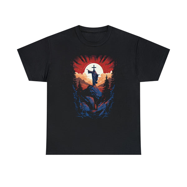 Jesus Christ on the Mountain - Modern Art - Unisex Black Christian T-Shirt