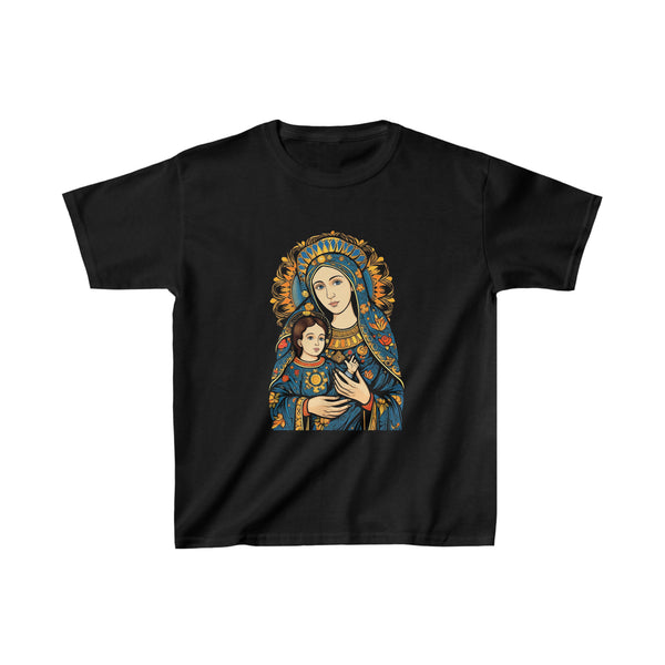 Majestic Design St. Mary & Jesus Christ As A Kid - Kids Black T-Shirt