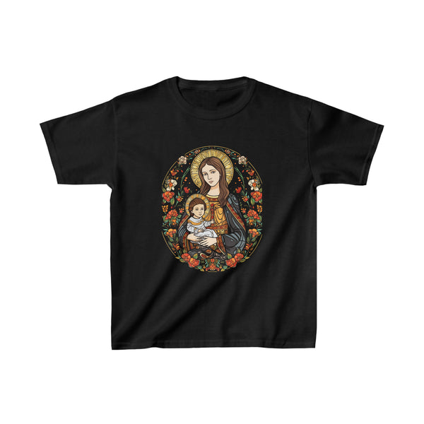 Anime Style Saint Mary & Jesus Christ As A Kid - Kids Black T-Shirt