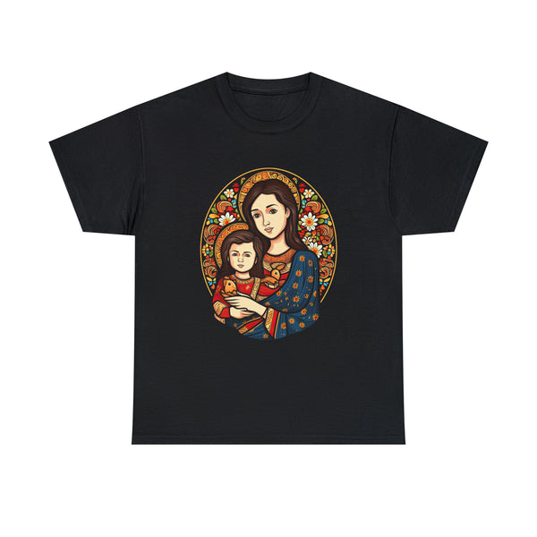 Colourful Saint Mary With Jesus Christ As A Kid - Black Unisex T-Shirt