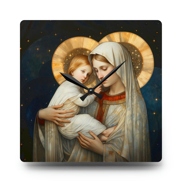 St. Mary Carrying Baby Jesus Christ - Renaissance Art - Acrylic Wall Clock - 3 Sizes