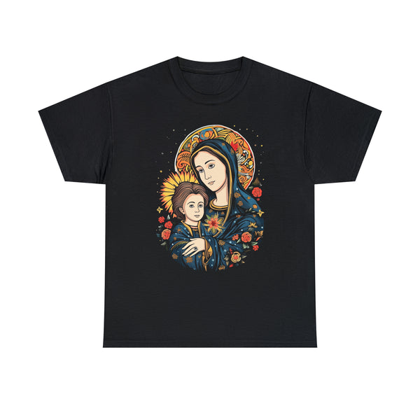 Christian Saint Mary With Jesus Christ As A Kid - Black Unisex T-Shirt