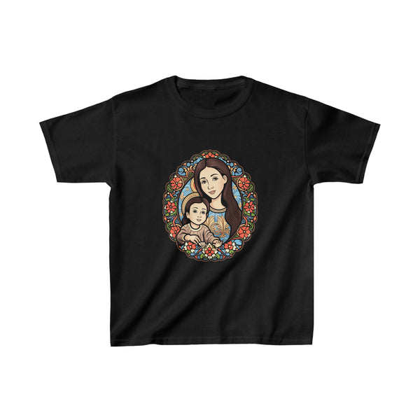 Lovely Saint Mary With Jesus Christ As A Kid - Kids Black T-Shirt