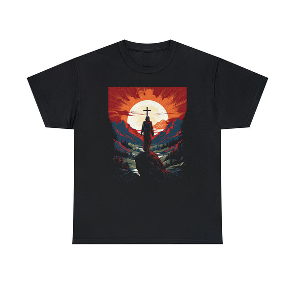 Jesus Christ Looking to the Cross - Modern Art - Unisex Black Christian T-Shirt
