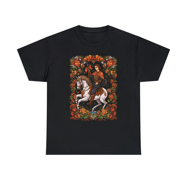 St. George - Floral Decorative Christian Unisex Black T-Shirt