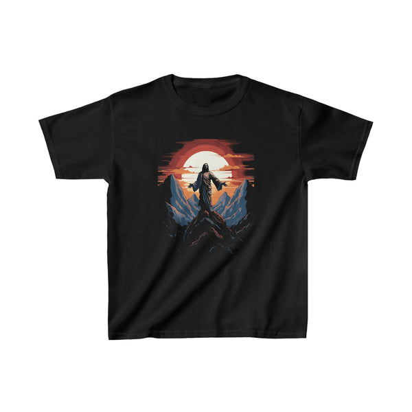 Resurrected Jesus Christ on the Mountain - Modern Art - Christian Kids T-Shirt in Black
