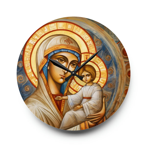 St. Mary Carrying Baby Jesus Christ - Orthodox Art - Acrylic Wall Clock - 3 Sizes