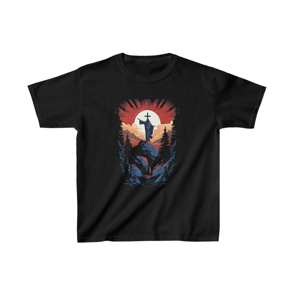 Jesus Christ on the Mountain - Modern Art - Christian Kids T-Shirt in Black