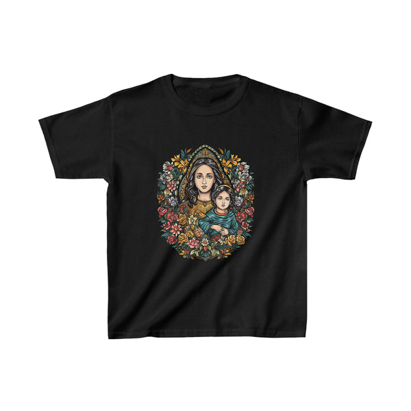 St. Mary & Baby Jesus - Indian Style - Kids Black T-Shirt