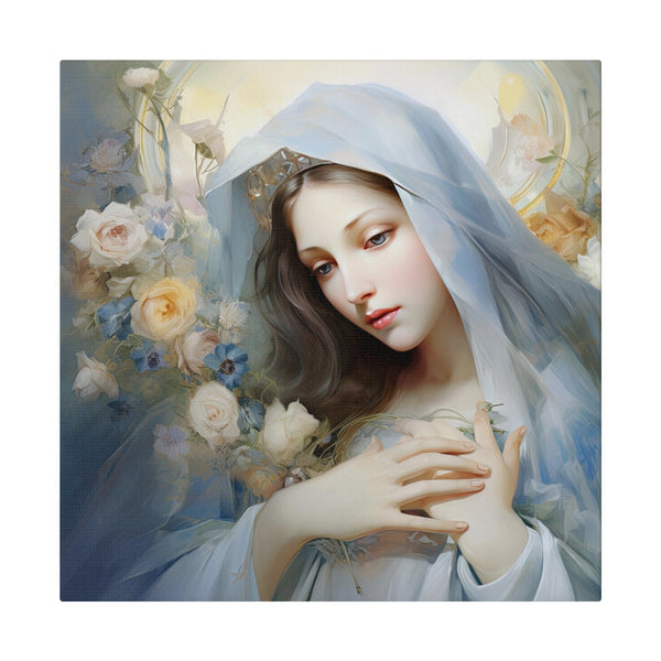 Angelic St. Mary with flowers - Coloured Pencil Style Wall Art - Matte Canvas - 7 Sizes
