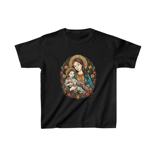St. Mary With Jesus Christ and a rabbit - Kids Black T-Shirt