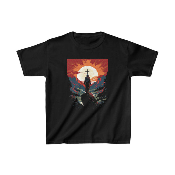 Jesus Christ Looking to the Cross - Modern Art - Christian Kids T-Shirt in Black
