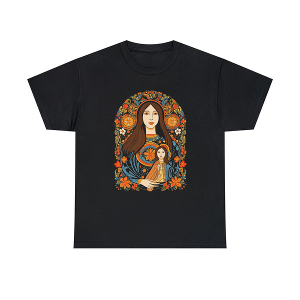 Anime Style St Mary & Baby Jesus Christ - Black Unisex T-Shirt
