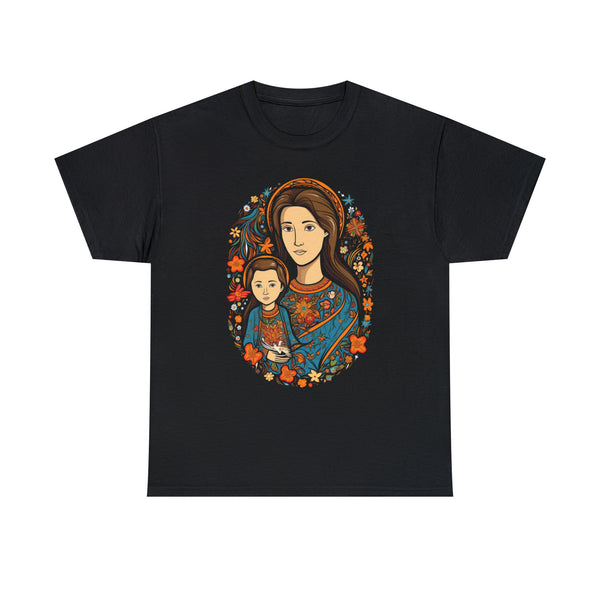 Saint Mary With Jesus Christ As A Kid - Black Unisex T-Shirt