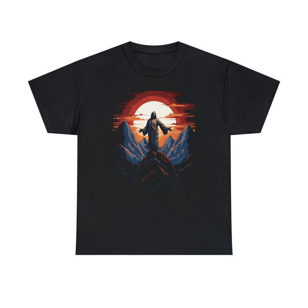 Resurrected Jesus Christ on the Mountain - Modern Art - Unisex Black Christian T-Shirt