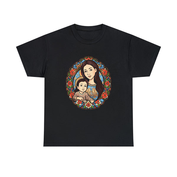 Lovely Saint Mary With Jesus Christ As A Kid - Black Unisex T-Shirt