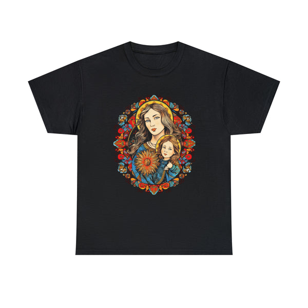 St. Mary With Jesus Christ As A Kid - Bright Design - Black Unisex T-Shirt