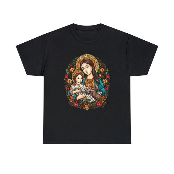 St. Mary With Jesus Christ and a rabbit - Black Unisex T-Shirt