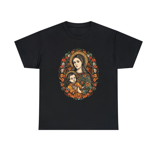 St. Mary With Jesus Christ As A Kid - Black Unisex T-Shirt